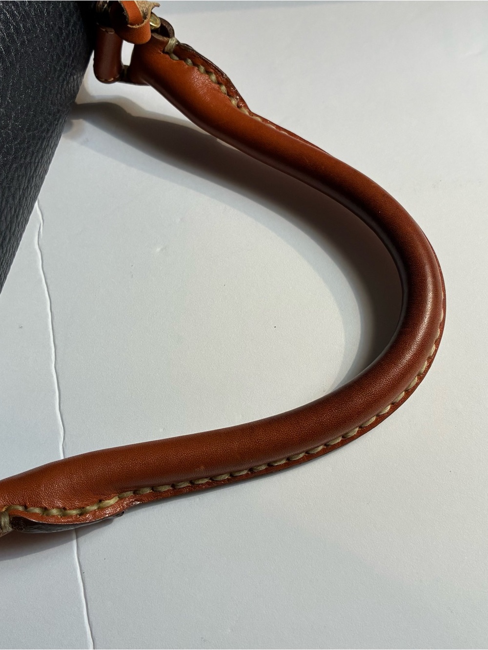 Vintage 80’s Dooney & Bourke Black Pebbled Leather Satchel with Brown Trim Navy - Picture 14 of 15